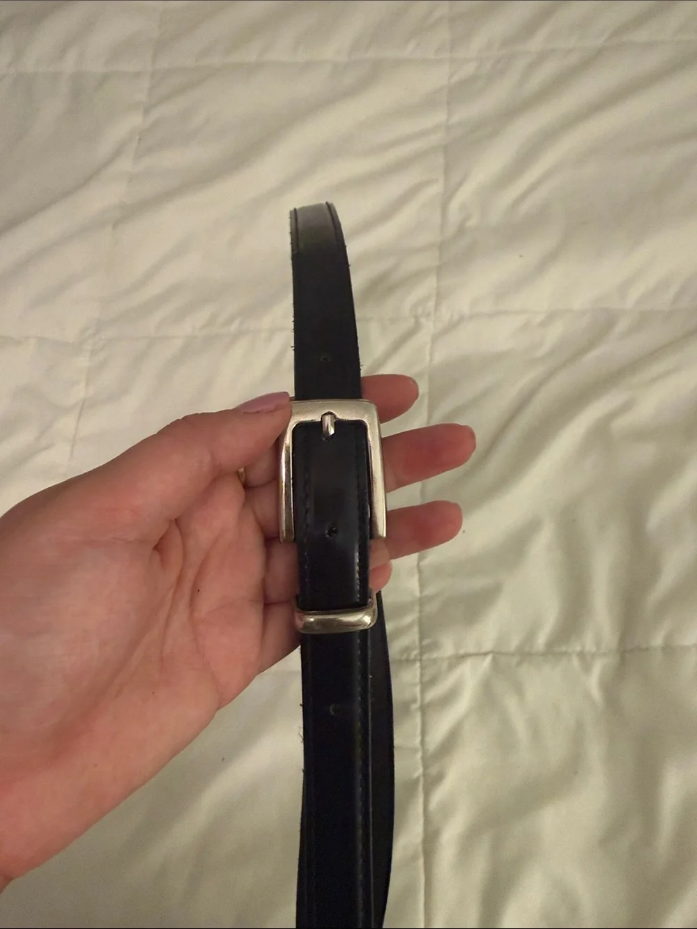 Classic Navy Leather Women's Belt with Silver Buckle